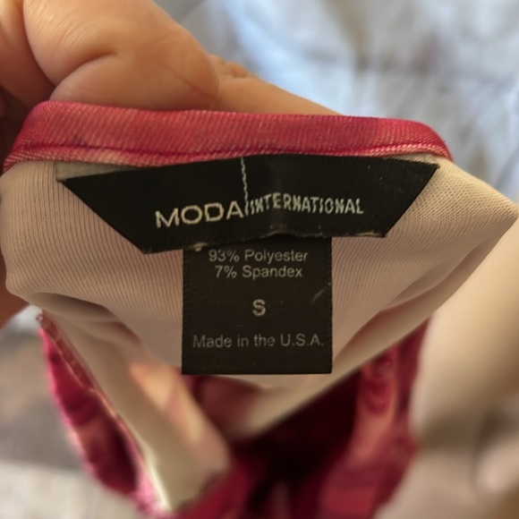 90’s Vintage Moda International Hot Pink Tropical Print Tank Sz S - Picture 5 of 5